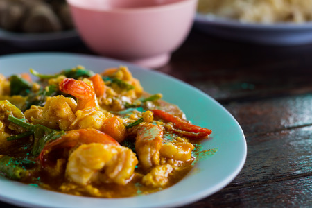 Fried Shrimps in Curry Powderの写真素材