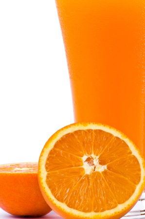 orange juice and slice  on a white backgroundの写真素材