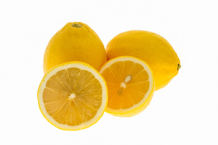 closeup of fresh lemon isolated on white background の写真素材