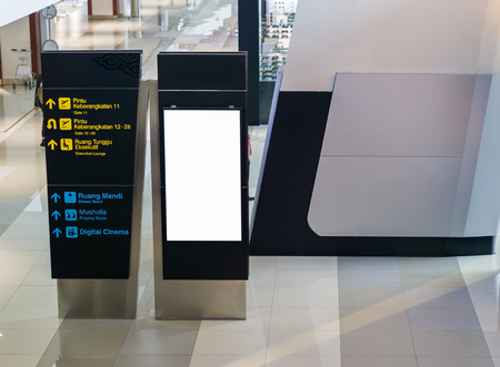 Blank billboard posters in the airport,Empty advertising billboard at aerodrome.の写真素材