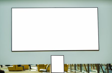 Blank billboard posters in the airport,Empty advertising billboard at aerodrome.の写真素材