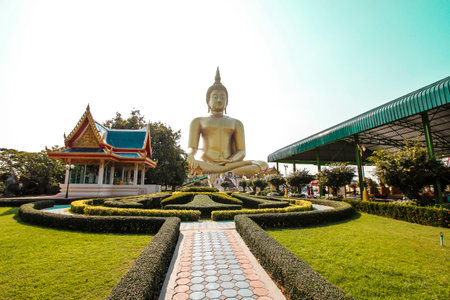 buddha statue on  blue skyの写真素材
