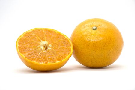 Orange fruit isolated on whiteの写真素材