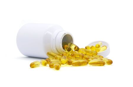 capsules from Fish Oil on white background with clipping pathの写真素材
