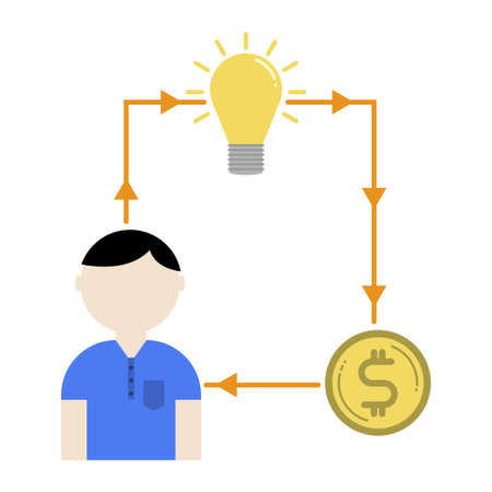 &#xD;&#xA;business finance flat design,success economy finance,income success finance,man thinking of earningのイラスト素材