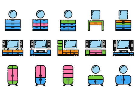 Simple Set of Furniture Cabint Flat Line Icons. Contains such Icons as low cabinet,high cabint,tv cabinet. pixel perfect vector icons based on 64px grid.のイラスト素材