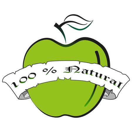 Vector illustration green apple silhouette.Natural product fresh food calligraphic and lettering label badgeのイラスト素材