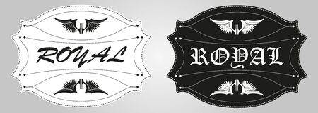 art deco geometric frame trendy mono minimal border line style. Royal Wing  business sign or label illustrationのイラスト素材