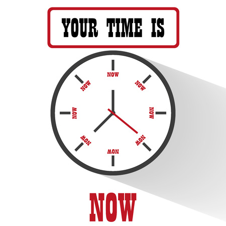 Modern flat Clock motivation business design with inscription your time is now long shadow  illustration backgroundのイラスト素材