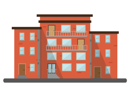 Retro flat metropolitan residential brick house city buildings scenery background vector illustrationのイラスト素材