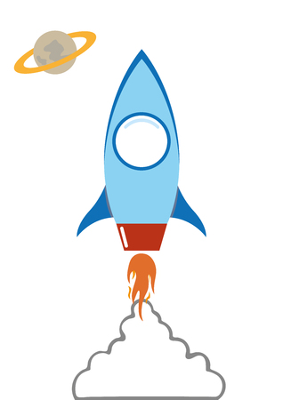 flat rocket in space with smoke cloud vector cartoon illustationのイラスト素材