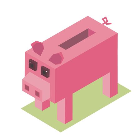 3d isometric vector pixelate cartoon pig farm animal illustration piggy moneyboxのイラスト素材