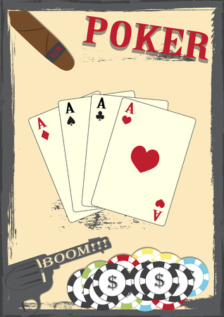 Old grunge poster texas poker cards, chipsのイラスト素材
