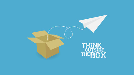 paper plane and paper box with text "think outside the box"のイラスト素材