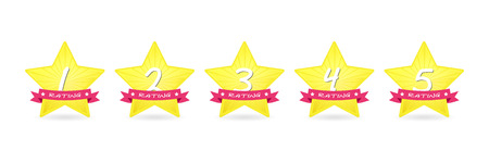 Cartoon 5 gold star with ribbon icon set vector award quality illustrationのイラスト素材