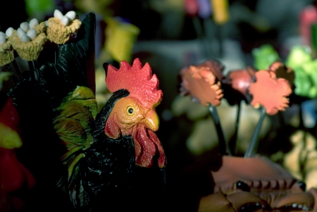 Ceramic Cock in Cookies Lighting  Show Red Cockscomb の写真素材
