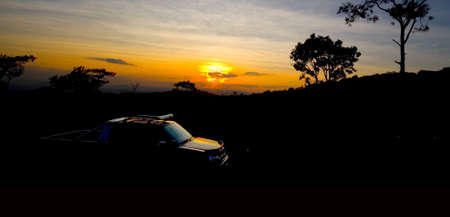 The Sky at sunset, Impression of color and Reflection on The Car from Sky の写真素材
