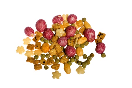 Cereal Food mix with Nut,Corn Flakes,Rice lay on White Background.の写真素材