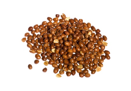 Brown Peanut fire wuth Oil and Salt, Lay on White Background.の写真素材