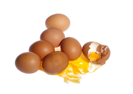 More Egg lay on isolate background , One Egg Broken show Yellow York.の写真素材