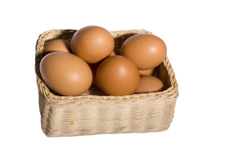The Egg lay in The Basket on The White Background.の写真素材