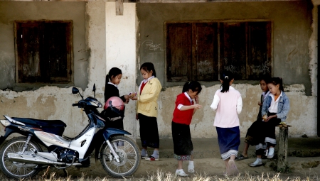 Lao Children in action at Loa Village , lao is Country in AEC.のeditorial素材