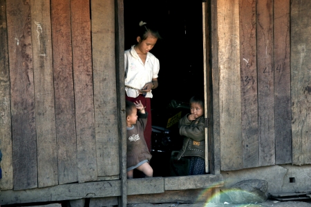 Lao Children in action at Loa Village , lao is Country in AEC.のeditorial素材