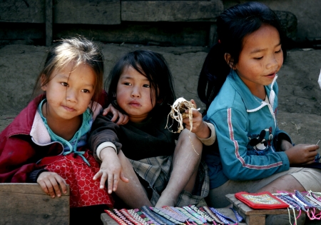 Lao Children in action at Loa Village , lao is Country in AEC.のeditorial素材