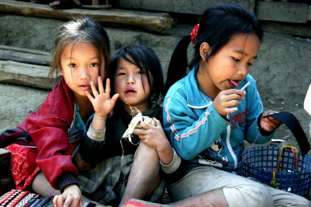 Lao Children in action at Loa Village , lao is Country in AEC.のeditorial素材