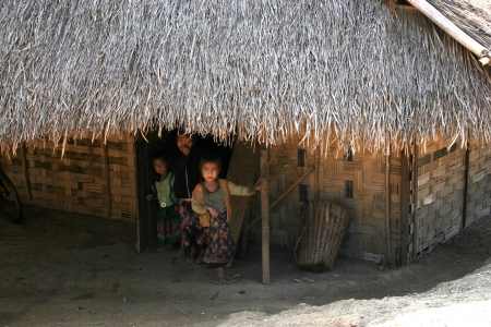 Lao Children in action at Loa Village; lao is Country in AEC.のeditorial素材