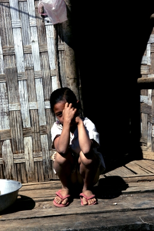 Lao Children in action at Loa Village; lao is Country in AEC.のeditorial素材