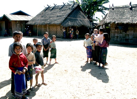 Lao Children in action at Loa Village; lao is Country in AEC.のeditorial素材