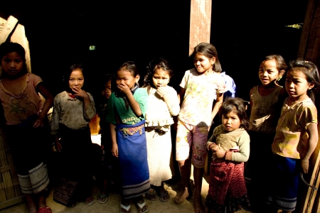 Lao Children in action at Loa Village; lao is Country in AEC.のeditorial素材