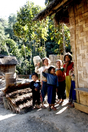 Lao Children in action at Loa Village; lao is Country in AEC.のeditorial素材