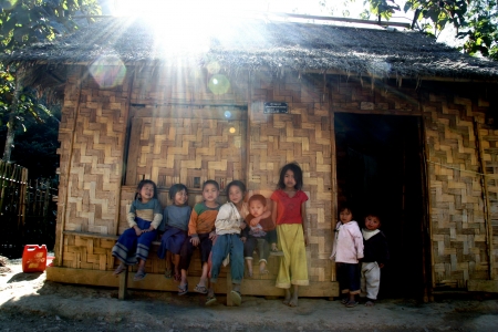 Lao Children in action at Loa Village; lao is Country in AEC.のeditorial素材