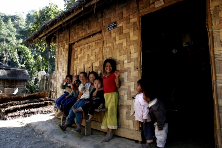 Lao Children in action at Loa Village; lao is Country in AEC.のeditorial素材