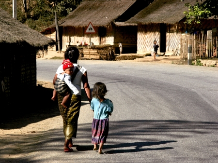 Lao Children in action at Loa Village; lao is Country in AEC.のeditorial素材