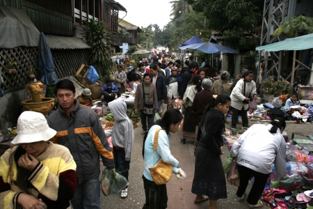 People In Lao Market sell and buy Fruit, Vegetable, Meat from The Farm and Wild Animalのeditorial素材