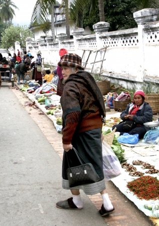 People In Lao Market sell and buy Fruit, Vegetable, Meat from The Farm and Wild Animalのeditorial素材
