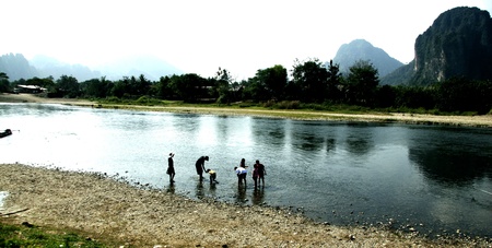 The Lao Lanscape is Nature with More Mountain, River and The Old Vallage and The Old Town.の写真素材