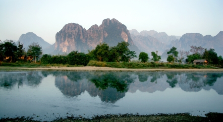 The Lao Lanscape is Nature with More Mountain, River and The Old Vallage and The Old Town.の写真素材