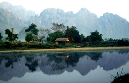 The Lao Lanscape is Nature with More Mountain, River and The Old Vallage and The Old Town.の写真素材