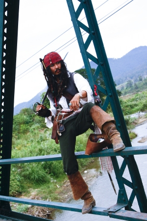 The Man impersonate Pirate from The Movie, Show for Tourist at Pai, Chiang Mai, Thailand.のeditorial素材