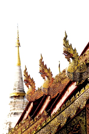 Golden roof and King of Nagas sculpture, All Texture is Golden, backside is Pagoda.の写真素材