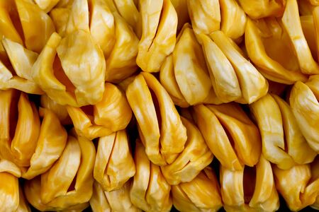 Piece of yellow jack fruit meat balls.closeup shot.の写真素材