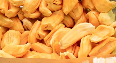 Piece of yellow jackfruit meat balls.closeup shot.の写真素材