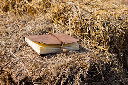 The diary lay on straw.Hard sunlight at midday.の写真素材