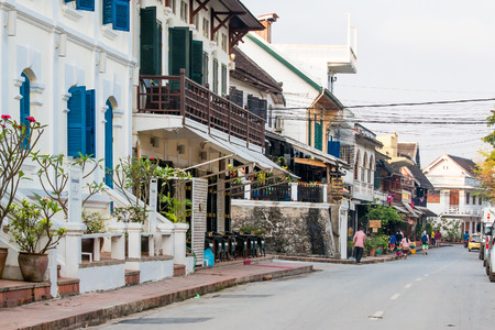 LUANG PRABANG,LAOS - 12 APRIL 2015 : Colonial building style still in Louang Phabang, The old capital of a country,Center of traditions,buddhist religious and country of world heritage.Louang Phabang is celebrated of tourist.のeditorial素材