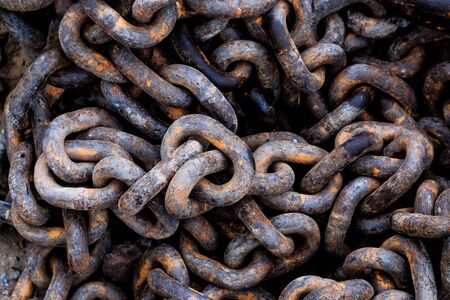 Close up chain pile on ground in construction sites.の写真素材