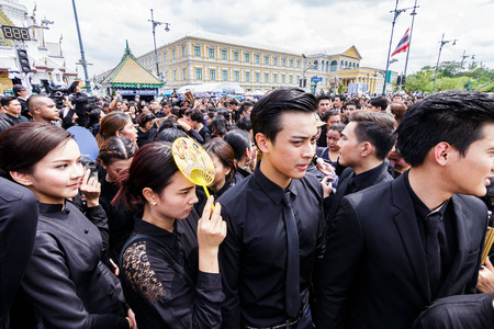 Bangkok, Thailand - October 22, 2016 : Thai people in funeral of of His Majesty King Bhumibol Adulyadej at the royal grand palace.のeditorial素材